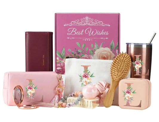 Birthday Gifts Set for Women Mom Bridesmaids Wife Unique Mothers Day Bath Gift Set Box Initial Letter Relaxing Wedding Spa Gifts Idea for Women Her Friend Grandma Sister Christmas gifts (L)