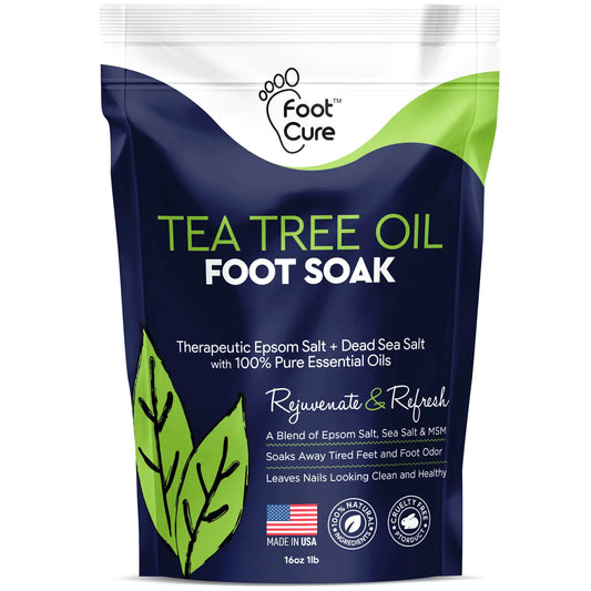Tea Tree Oil Foot Soak with Epsom Salt - For Toenail Repair Athletes Foot Softens Calluses Soothes Sore & Tired Feet Nail Discoloration odor Scent Spa Pedicure Care - Made in USA 16 oz