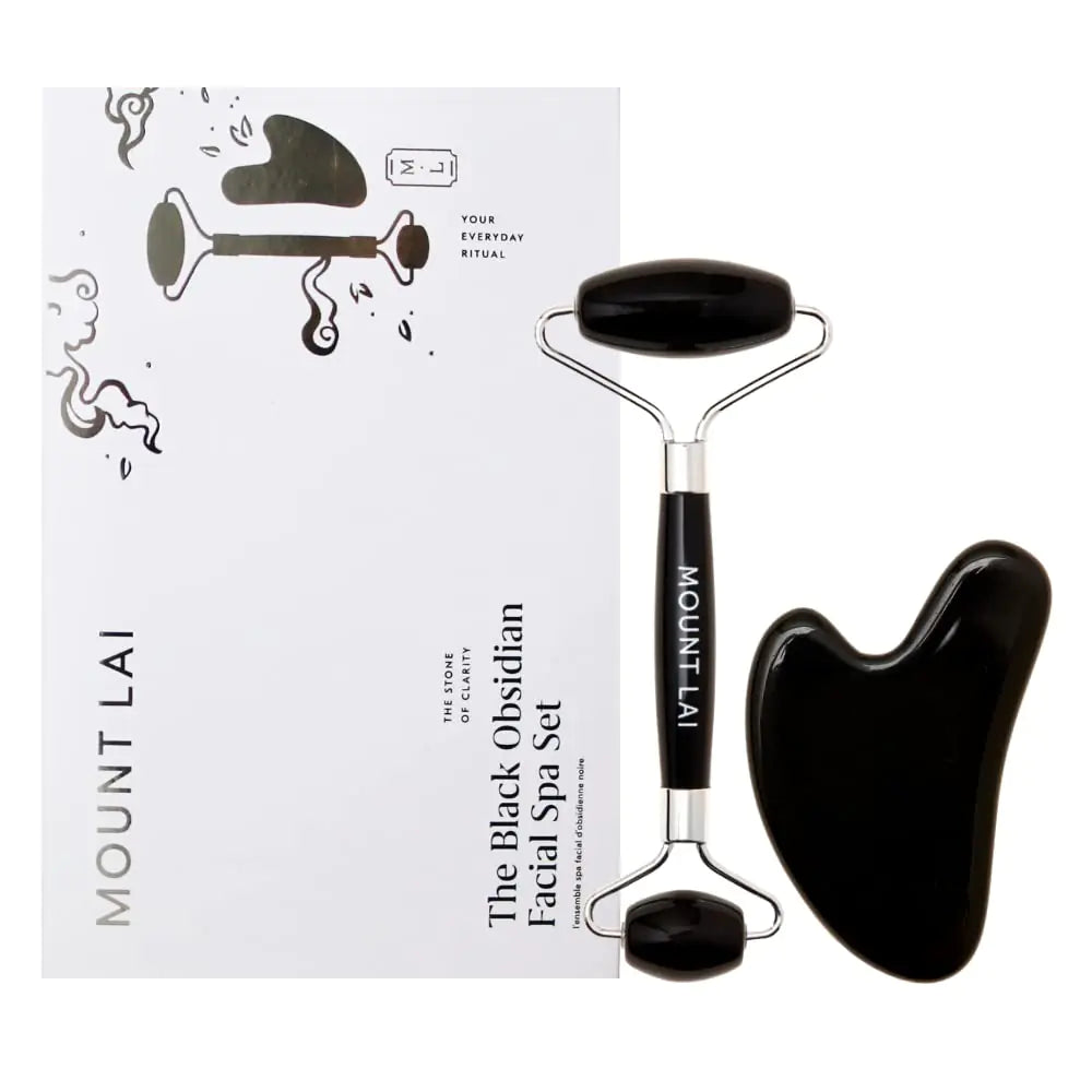 Mount Lai Black Obsidian Facial Spa Set Black Obsidian Gua Sha Facial Tools Set and Roller Guasha Tool for Face to Relieve Muscle Tension and Reduce Puffiness Anti Aging Skin Care Sets for Women