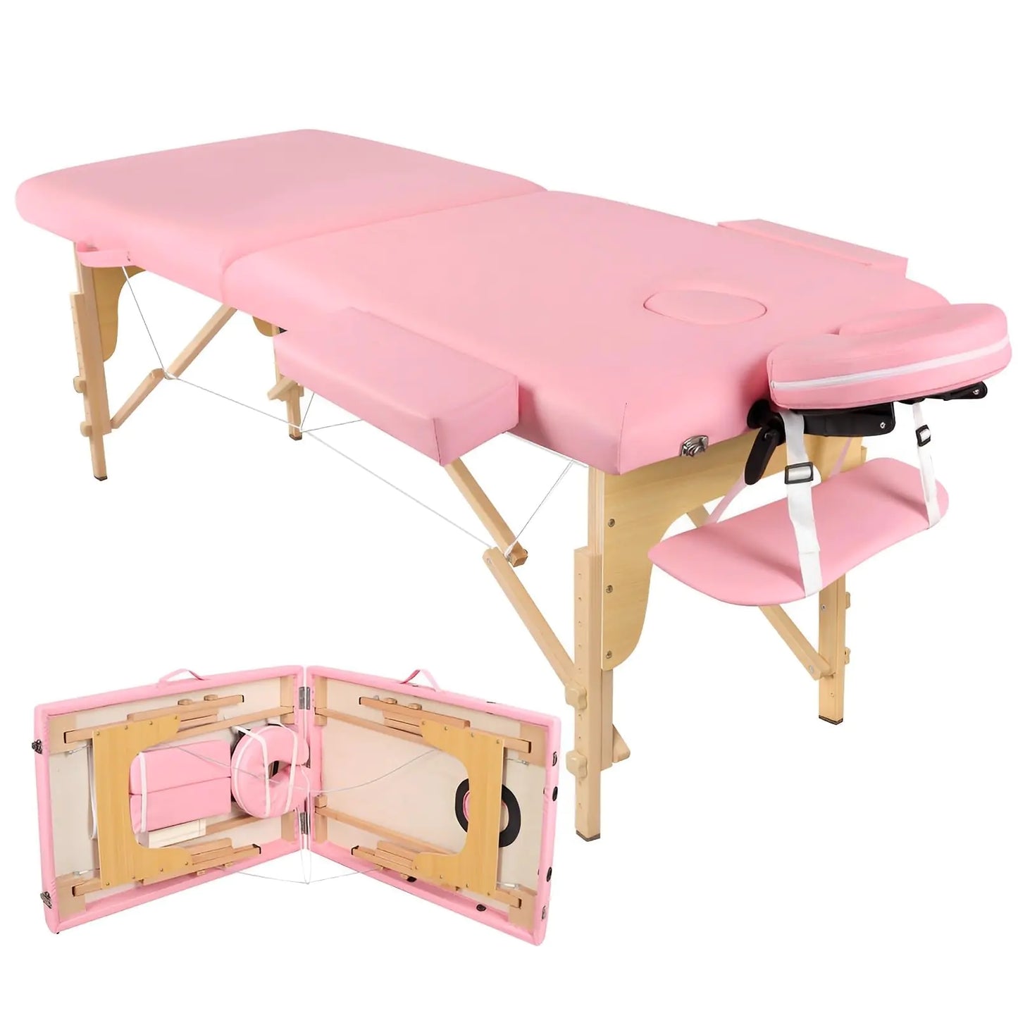 Higliocas Massage Table Portable Lash Bed: 2-Zone Wooden Massage Bed Foldable Esthetician Bed for Physical Therapy & Tattoo & Spa & Eyelash tech