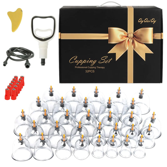 Cupping Kit for Massage Therapy - 32 Massage Cups Cupping Set Professional Chinese Cupping Therapy Set Vacuum Cupping Kit at Home with Manual Pump for Back Massage Pain Relief Physical Therapy