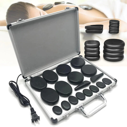 TPbaeke 18pcs Hot Stones for Massage with Warmer Massage Stones with Heater Kit for 4 Sizes Hot Stone Massage for Professional or Home Spa Warming Relaxing Therapy Relief