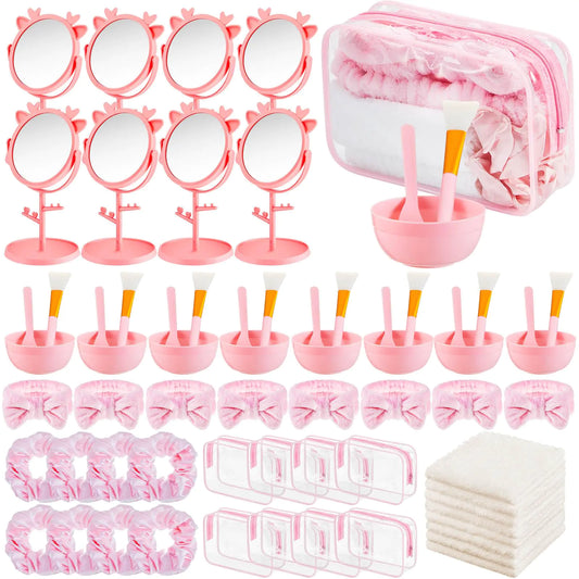 Shinylin Spa Party Supplies for Spa Party Favor Bulk Include Face Mask Mixing Bowl Set Mirror Headband Scrunchies Cosmetic Bags Face Wash Cloths for Spa Sleepover Birthday Party(96 Pcs)