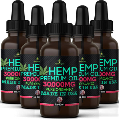 Hemp Oil-5 Pack-High Potensy Hemp Seed Oil-Organic Extract Full Flavor Natural Benefits-Made in USA-for Skin Relief Sleep Calm Discomfort Muscles Massage-Safe for Pets-Full Omega 3 6 9
