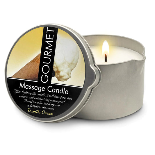 GOURMET COLLECTION Massage Oil Candle Vanilla Cream Scent - Vegan Moisturizing Massage Oil - Ideal Massage Oil for Massage Therapy Luxurious Body Oil Experience 6.76oz