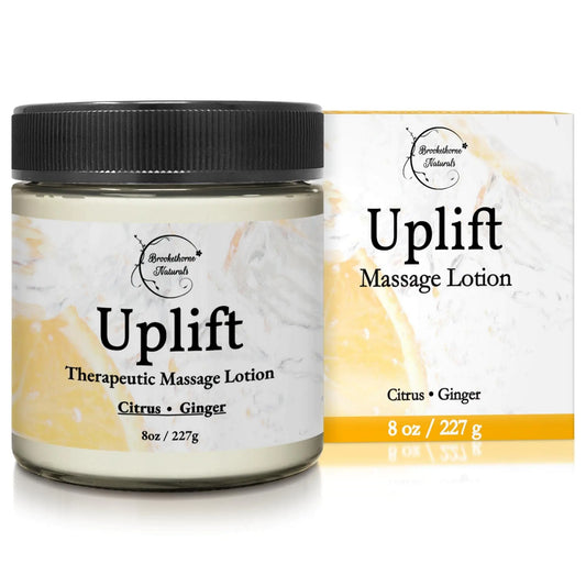 Uplift Massage Lotion for Massage Therapy & Home Use. Moisturizing Cream for Effortless Glide. Shea Butter Coconut Oil Aloe Vera & Ginger Citrus Essential Oils - Brookethorne Naturals