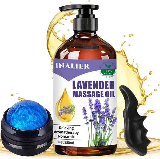 Valentines Day Gifts for Him HerLavender Massage Oils for Date NightMassage Oil for Massage Therapy﻿Lavender Oil with Massage Roller Ball & Thumb Saver MassagerSPA Relaxing Massage Oi for Soothing