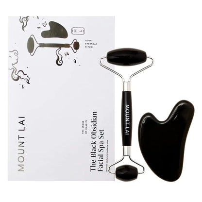 Mount Lai Black Obsidian Facial Spa Set Black Obsidian Gua Sha Facial Tools Set and Roller Guasha Tool for Face to Relieve Muscle Tension and Reduce Puffiness Anti Aging Skin Care Sets for Women