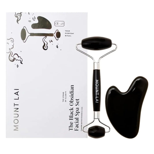 Mount Lai Black Obsidian Facial Spa Set Black Obsidian Gua Sha Facial Tools Set and Roller Guasha Tool for Face to Relieve Muscle Tension and Reduce Puffiness Anti Aging Skin Care Sets for Women