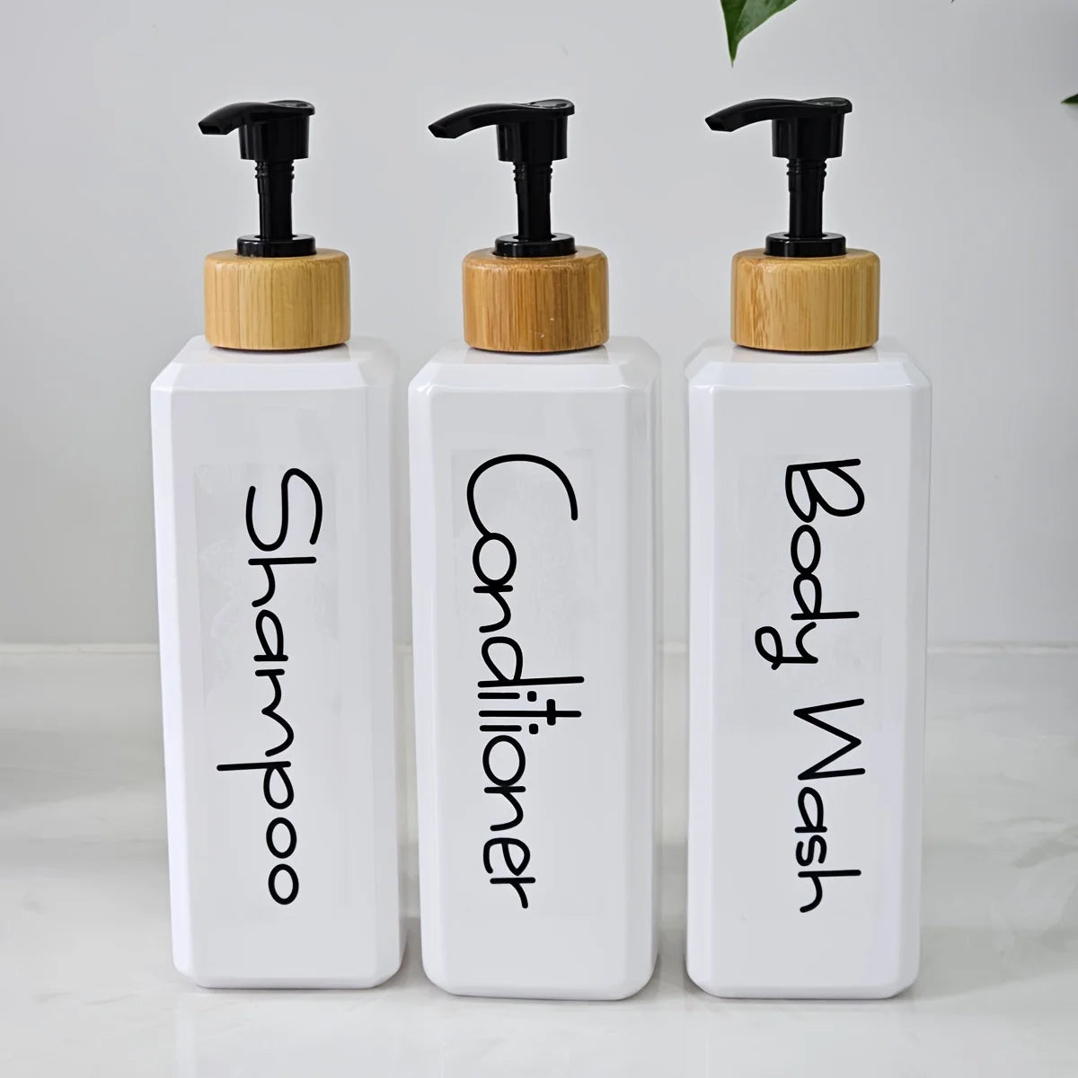3PCS Bathroom Refillable Lotion Bottle for Shower Bath Shampoo Soap Conditioner Lotion Pump Press Bottles with Waterproof Labels