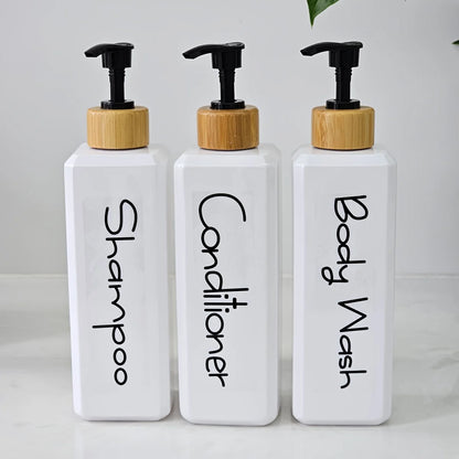 3PCS Bathroom Refillable Lotion Bottle for Shower Bath Shampoo Soap Conditioner Lotion Pump Press Bottles with Waterproof Labels