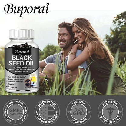 Black Seed Oil - Supports Immune, Joint, Digestive, Hair, Skin Health - Non-GMO, Gluten Free Supplement