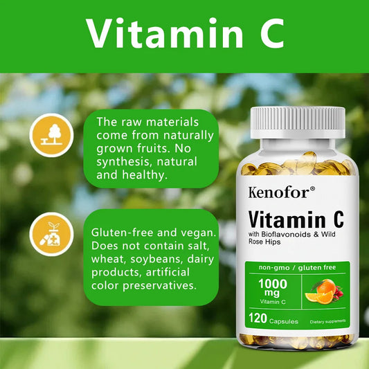 Vitamin C 1000 Mg - with Citrus, Rosehip, Immune Support, Collagen Production, Skin Health, Antioxidant, 120 Capsules