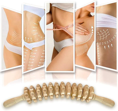Body Fascia Massager Anti-slip Handle Wood Grooved Gear Arms Legs Thighs Buttocks Smooth Roller Massager for Back Relaxation