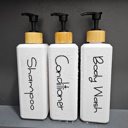 3PCS Bathroom Refillable Lotion Bottle for Shower Bath Shampoo Soap Conditioner Lotion Pump Press Bottles with Waterproof Labels