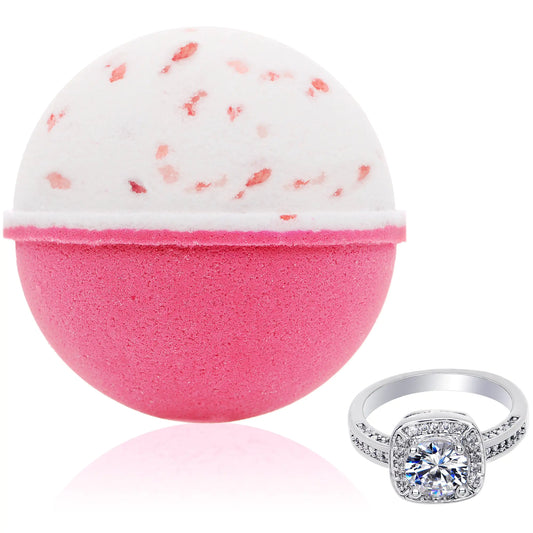 Bath Bomb with Surprise Size Ring Inside - Pink Himalayan Sea Salt Extra Large 10 oz. Bath Bombs with Jewelry - Hand Made in USA - Perfect for Spa & Bubble Bath. Great Gift for Birthday Mothers Day