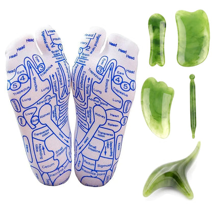Reflexology Socks with Acupressure Pen Foot Pain Relief Remedy for Foot MassageReflexology Foot Massage Socks for Women and Men with Beginner Acupoint Massage Tools Set of 8 (Women-Combo F)