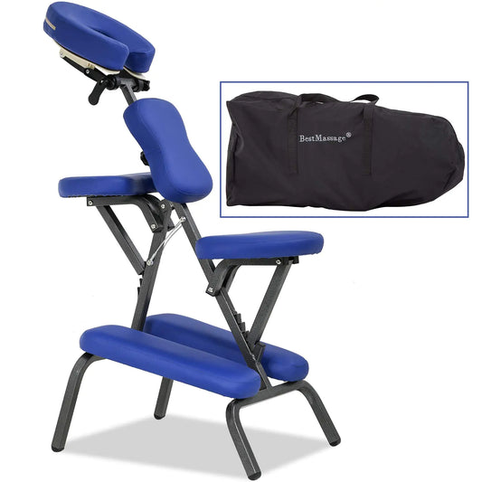 PayLessHere Massage Chair Portable Tattoo Chair Folding Height Adjustable 2 Inch Thick Sponge Light Weight Therapy Chairs Carring Bag Face Cradle Travel Spa ChairsBlue