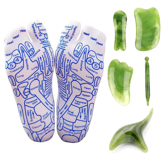 Reflexology Socks with Acupressure Pen Foot Pain Relief Remedy for Foot MassageReflexology Foot Massage Socks for Women and Men with Beginner Acupoint Massage Tools Set of 8 (Women-Combo F)