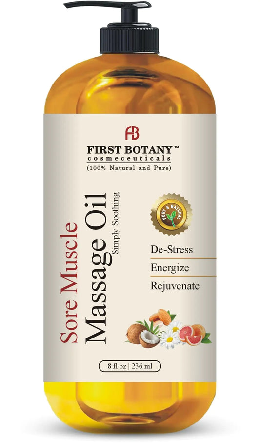 First Botany Arnica Sore Muscle Massage Oil for Massage Therapy Natural Therapy Oil with Lavender Mint Chamomile Essential Oils Collagen & Stem Cells Therapeutic Oils for Body Massage Lotion 8oz